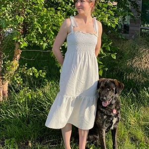 White Smocked Cottagecore Dress